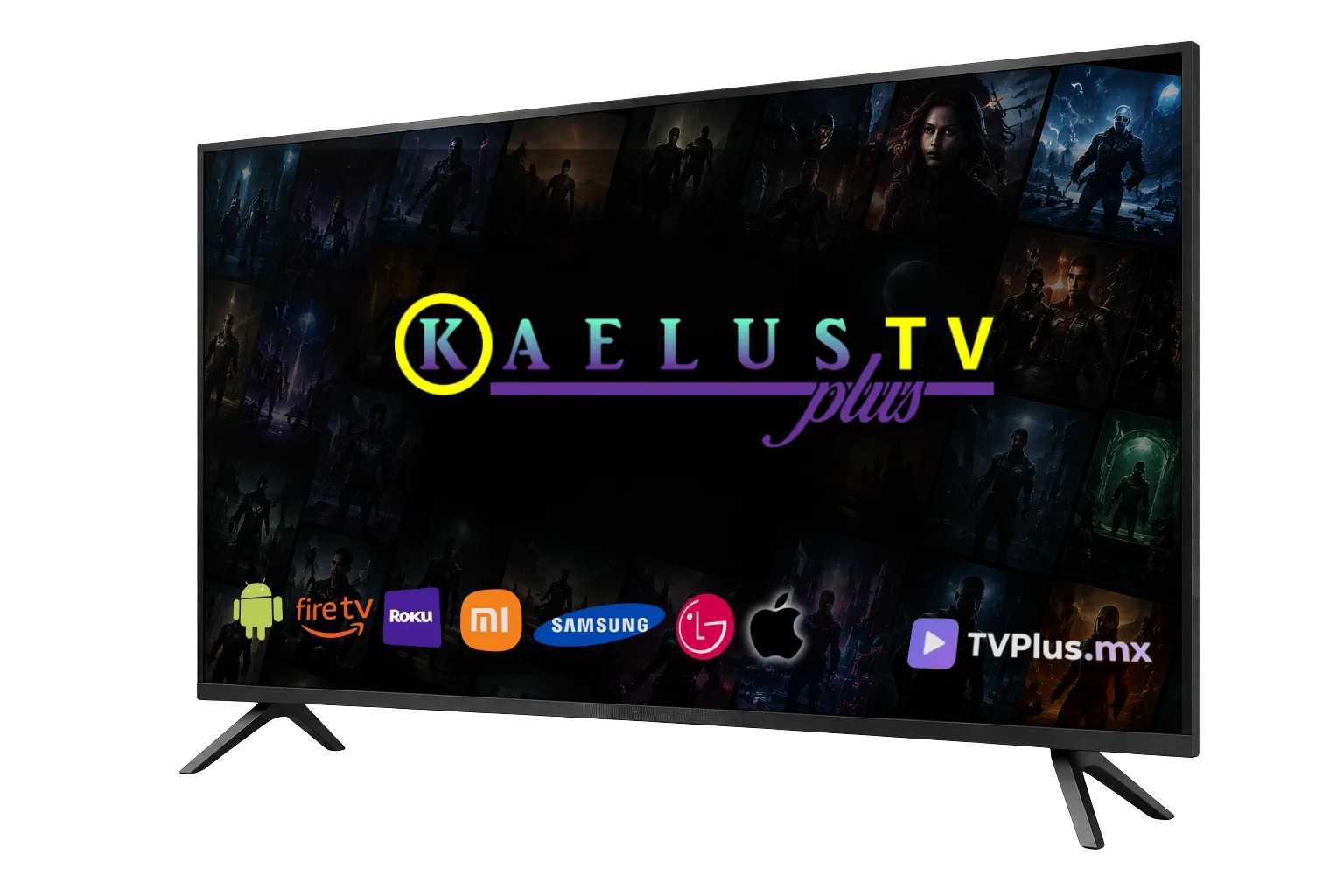Imagen promocional de KaelusTV mostrada en un televisor con el logotipo del servicio.
