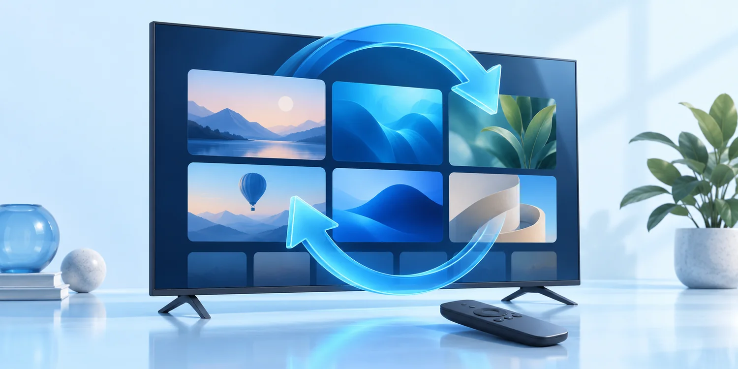 Ilustración de un televisor con flechas circulares de actualización.